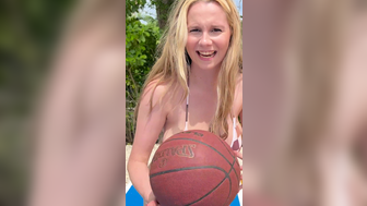 Blonde PAWG with Huge Boobs Playing Basketball While Wearing Bikini Video