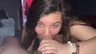Cute brunette teen sucks her boyfriend