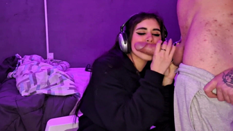 CutePsychosFuck Gamer girl stops playing to eat her stepbrother's huge cock