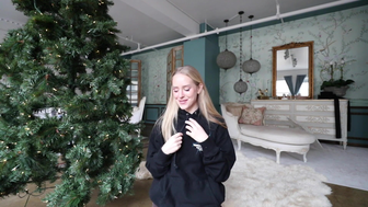 Caroline Zalog Blonde Beauty Try on New Outfits in Christmas Day Video