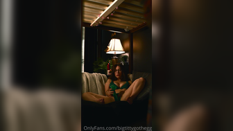 Bigtittygothegg Wearing Green Thong Set Rides Dildo Deep In Her Pussy Making Her Nude Boobs Bounce Onlyfans Video