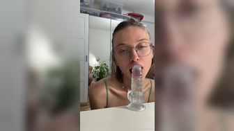 Yourina Shows Tits While Sucking Her Favourite Dildo Fansly Video