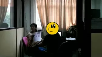 Laughter co-workers secretly enjoying boob sucking from the boss in the office
 Indian Video