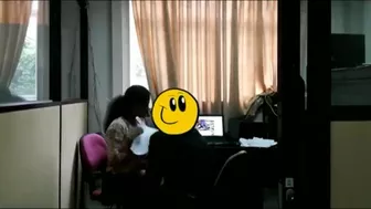 Laughter co-workers secretly enjoying boob sucking from the boss in the office
 Indian Video