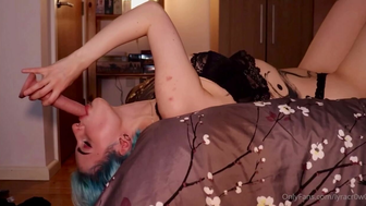 Lyracr0w0 Cute Baby Deeply Sucking Dildo While Laying in Lingerie Onlyfans Video