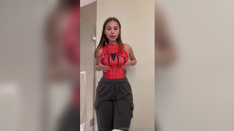 Sophieraiin Squeezing Her Thick Boobs And Shaking Huge Ass Wearing Tight Spiderman Suit Onlyfans Video