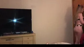 Pretty blonde girl sucks and rides her boyfriend&#8217;s dick