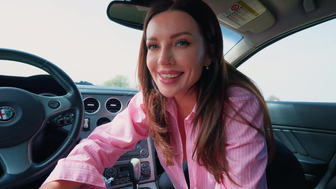 A beautiful girl sucked a guy in a car in the parking lot