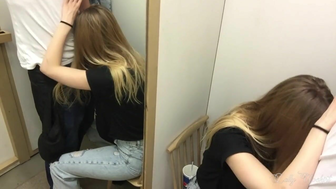 Risky Sex and Blowjob in the Changing room - Almost caught