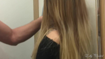 Risky Sex and Blowjob in the Changing room - Almost caught