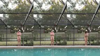 BerigaGalaxy shows off her curvy body by the outdoor pool with long dark hair and a smooth pussy in natural lighting video
