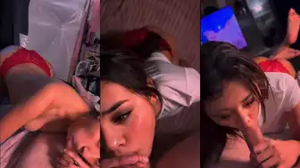 @prettypinkcatwomen Giving a Sloppy Blowjob in Red Lingerie
