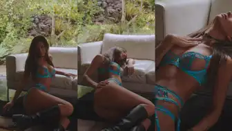 Rachel Cook Fit Babe Posing In Blue Lingerie And Black Boots