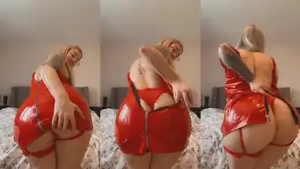 Jen Brett Plays With Her Godly Body In Shiny Red Latex Lingerie