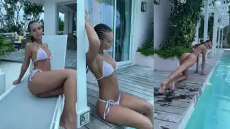 Rachel Cook Fit Babe Posing In White Bikini By The Poolside