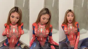 Bunniemmie Dressed As Spiderman and Teases Wet Pussy in a Sexy Cosplay Video.