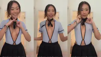 Bunni Emmie Schoolgirl Tease In Plunging Outfit For OnlyFans Video