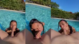 BustyPetiteMyra Gives A Blowjob In The Pool