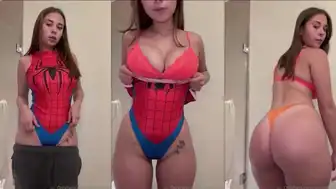 Sophieraiin Shows Off Her Curvy Goddess Body in Spiderman Costume Teasing Her Big Booty