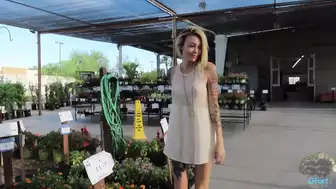BralessForever Blonde Babe Goes Plant Shopping in a See-Through Dress
