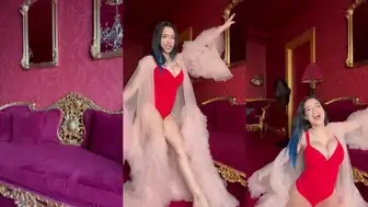 Sofiiiagomez Gets Playful In Red Lingerie And Sheer Robe In Luxury Room