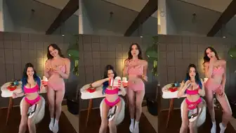 SophieGomez and Petite Cutie in Pink Lingerie Tease with Sensual Moves in Steamy Video