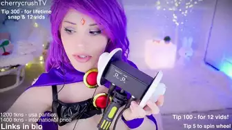 Cherry Crush in a Sexy Cosplay Stream Teasing Her Boobs in Purple Lingerie and Boots