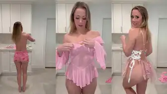 Vicky Stark Strips Out of Pink Lingerie in Sensual Tease Video