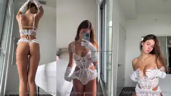 Maligoshik.a Fit Babe in White Lingerie and Gloves Teasing in Front of the Mirror in OnlyFans Video