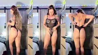 Tao Fansly Curvy Goddess Teases in Black Lingerie Showing Off Thick Thighs and Juicy Ass in Bedroom Video