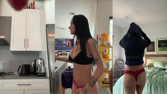 Mia Khalifa Starts Her Morning with Naughty Coffee Tease in Pink Panties and Black Bra