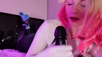 Devdaria gets naughty in a Spider-Girl cosplay as she teases with a black dildo in her solo masturbation video