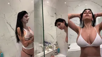 MiaKhalifa OnlyFans exclusive video of Shower Tease in Wet White Lingerie