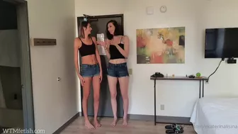 EkaterinaLisina video Fit Babe in black top teasing in denim shorts with a friend in an OnlyFans exclusive clip.
