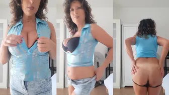 Iampaolafreal Strips Slowly in Blue Crop Top and Tight Skirt Showing Her Curves in OnlyFans Video