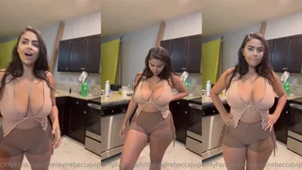 TheRealRebeccaJ twerks in sexy lingerie teasing her perfect curves in the kitchen