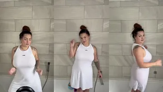 NataliaReynoldsVip Takes a Steamy Shower in Tight White Dress in this Behind the Scenes OnlyFans Video