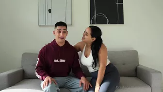 Isaacandandrea tease playful kisses in casual wear in this OnlyFans video
