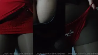 KlaudiaLoForese strips red lingerie in dim lights teasing her curves in OnlyFans video