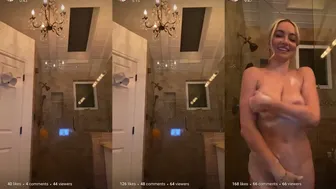 Lindsey Pelas Naked Shower Tease with Whipped Cream in Luxury Bathroom