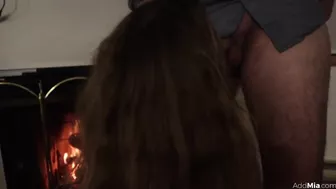 Mia Melano Nude Gives Sloppy Blowjob by the Fireplace in Leaked Video