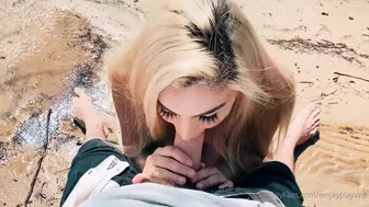 Emily Rinaudo POV beach blowjob with cumshot in public from OnlyFans