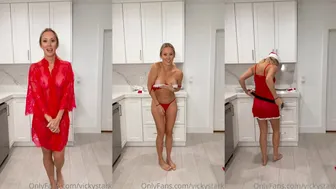 VickyStark Strips Red Lingerie in Sensual Christmas Tease Video from OnlyFans