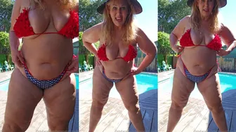 Ursula Andreia fantasymilfursula OnlyFans Curvy Goddess Teases in Red Bikini by the Pool