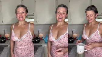 Curious Carly aka carly_579 shows off her perfect body in a pink nightie while teasing in the kitchen in her latest OnlyFans video.