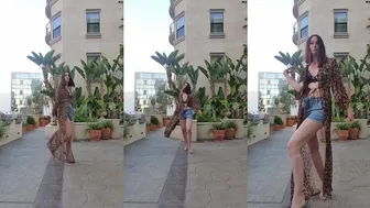 EkaterinaLisina Teases in Leopard Print Robe and Denim Shorts in Outdoor OnlyFans Video