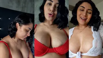 Martina Smith Live Stream Teasing in Red Lingerie and White Lace Top