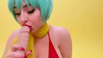 Juliette Michele Busty Blue-Haired Slut Sucks A Huge Dildo
