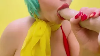Juliette Michele Busty Blue-Haired Slut Sucks A Huge Dildo