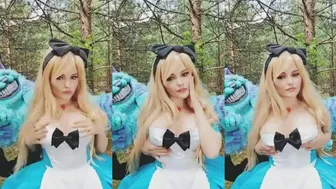 Alice Wonderland Cosplay Slut Brunette Tease Big Tits Big Ass in Hardcore Fuck Video